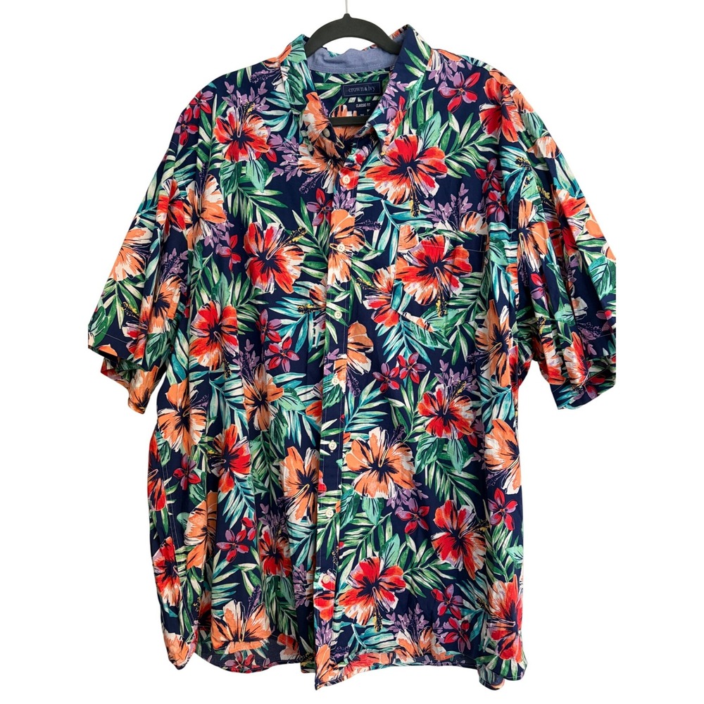 Crown & Ivy Mens 3X Floral Tropical Hibiscus Button Down Shirt‎ Classic Vacation